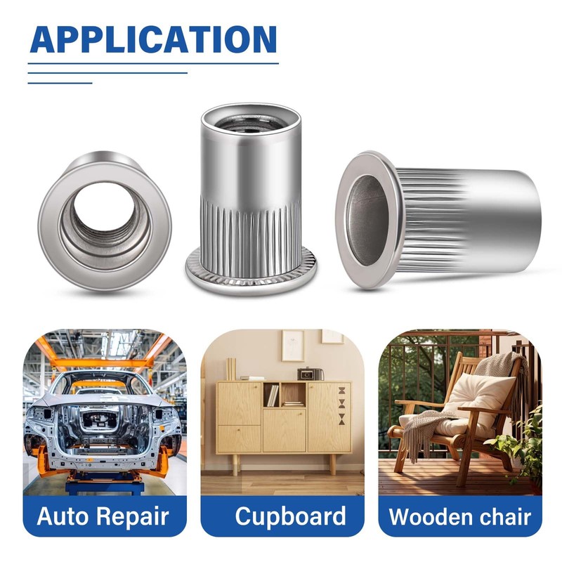 1/4-20 Flange Rivet Nuts, 304 Stainless Steel Rivnut, Knurled Flat