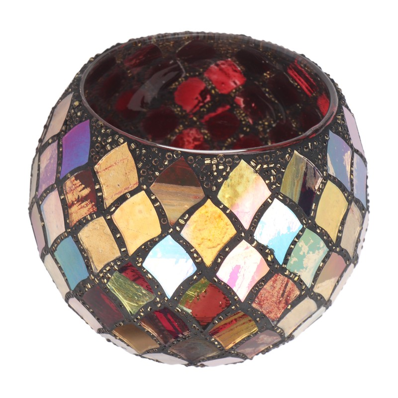 Mosaic Glass Tea Light Holder Romantic Decorative Red Handmade Cracked