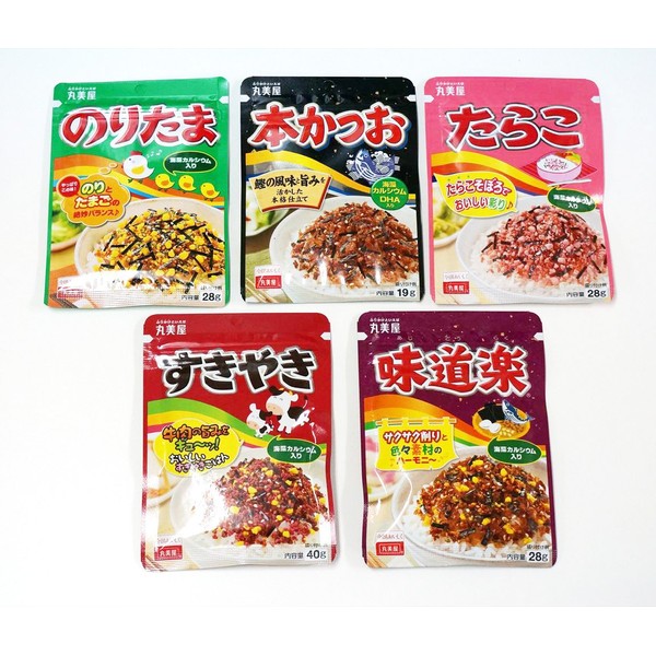 Marumiya Furikake Japanese Rice Seasonings 5 packs (5.04oz) noritama,sukiyaki,okaka(bonito),tarako（cod roe)