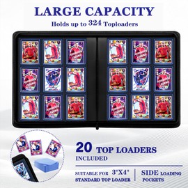MGCLBR Top Loader Binder – Holds 324 Cards (20 Hard Sleeves Included),9-Pocket Side-Loading Card Binder Ringless Double-Sided – Perfect for Trading/Sports Cards & Tournaments
