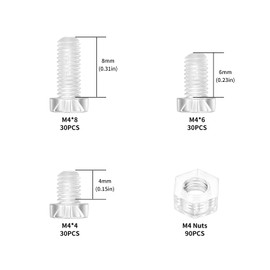 Pack of 180 M4 Screws Set, Acrylic Transparent Cylinder Screws Nuts Set, Flat Head Screws and Nuts Kit, Phillips Thread Screws Set, Machine Screws Assortment Set, Phillips Screws
