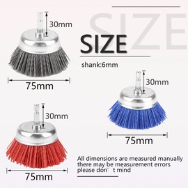 3-Inch Assorted Cup Brushes - Abrasive Nylon Wheel Brush Set with 1/4inch HEX Shank, Cleaning Rust, Stripping and Abrasive, for Drill Attachment 80# 120# 240# (3pack)