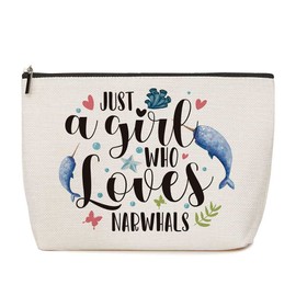 Narwhal Gifts Just A Girl Who Loves Narwhals Makeup Bag Narwhal Lover Gift Ocean Animal Gift Birthday Friendship Graduation Gifts for Women Her Sister Friends Whale Lovers
