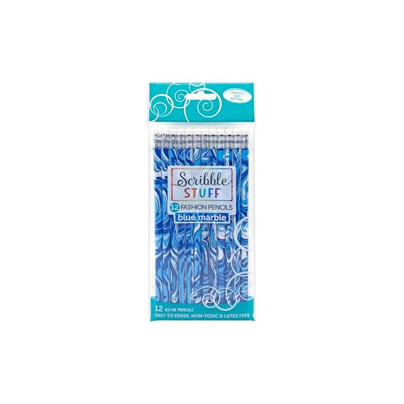 Scribble Stuff Fashion Pencil Pack, Fun Blue Marble Edition, Unsharpened