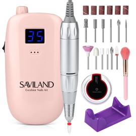 Saviland Electric Nail Drill Machine – 35000 RPM Electric Nail Drills for Acrylic Nails with Ceramic Corn Head Nail Drill Bits Professional for Nails Manicure Tools and Pedicure Kit Home DIY