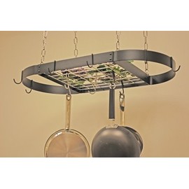 Rogar Oval Pot Rack with Chrome-Plated Accessories, Black