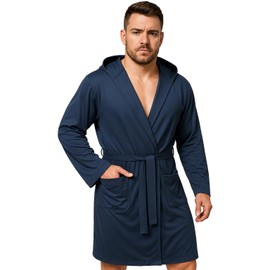 Ludor Mens Microfibre Compact Space Saving Bathrobe Travel Gym Swimming Pool Ultralight Unisex Bathrobe, navy, L