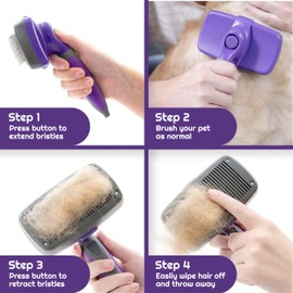 Pro-Grooming, Self-Cleaning Slicker Brush for Your Pets. BEST grooming and shedding brush for everyday use. Safe for sensitive skin and ergonamically designed. (purple)