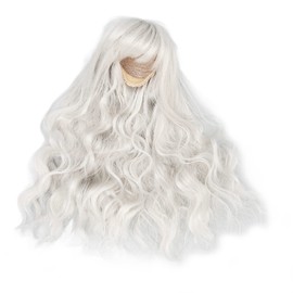 Doll Wig with Ball Joint, Soft Touch Wig for 1/6 Dolls, Cut to Size, Curly, with Fringe. For Doll Dress Up (Silver Grey)