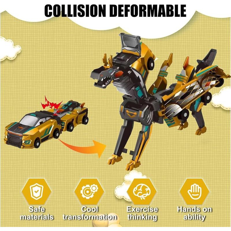 A transforming car toy. When two cars collide, they transform.