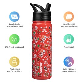 BJPKPK Insulated Water Bottle with Straw Lid, 22 oz Stainless Steel Metal Water Bottles, Reusable Leak Proof BPA Free Water Bottles, Cups, Thermos, Passionate-Red