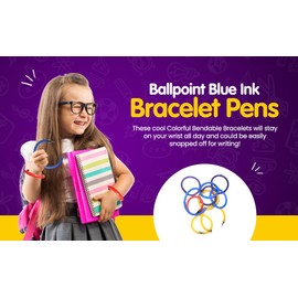 Zugar Land Cool Colorful Bendable Fine Ballpoint Blue Ink Bracelet Pens - 9". Easy Hold Snap, Wristband, Bandy Writing Tool (36)