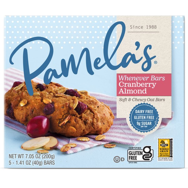 Pamela's Products Gluten Free Whenever Bars, Cranberry Almond, 5 Count Box, 7.05-Ounce (Pack of 6)