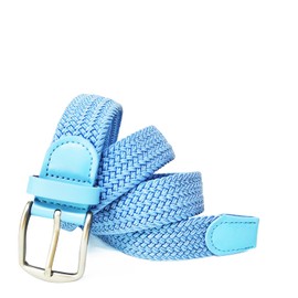 Gloop unisex elastic leather braided stretch belt; stretchable fabric; leather belt; for men and women. - 18730a13 Light Blue