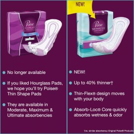 Poise Hourglass Shape, Moderate Absorbency Incontinence Pads, Regular Length, 54