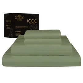 Bluemoon Homes 1000 Thread Count Damask Stripe Queen Sheets - 100% Egyptian Cotton Sateen Bed Sheets Deep Pocket (18"), Cotton Sheet Queen Size Set, Cool Crisp and Durable Bed Linen (Sage)