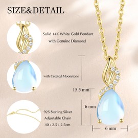 FANCIME Moonstone Necklace 14K Solid Yellow Gold Teardrop Pendant with Diamond June Birthstone Necklace Jewelry Gifts for Mom Women