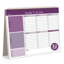 ALKALO Weekly To Do List Notepad, 52 Undated Sheets （8.5"×11") Duplex-printed Weekly Planner Notepad For Work Home School Office Desk Accessories Supplies & Goal Setting Tasks - Purple