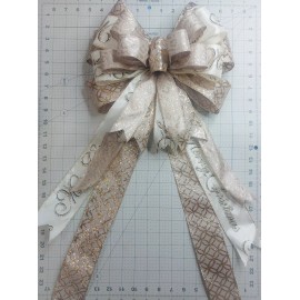 Wreath Bow Merry Christmas Scrip with Champaign, Gold, Christmas Bow