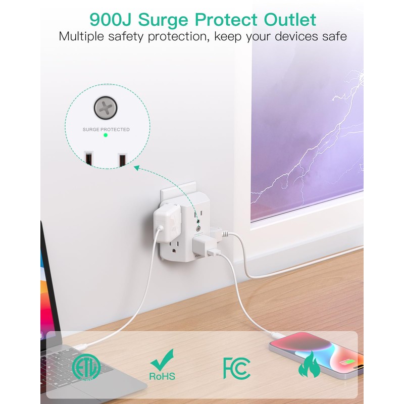 2 Pack Surge Protector Outlet, Outlet Splitter, Multi Plug Wall