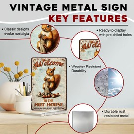ARTWALLURE Squirrels Funny Vintage Tin Sign Welcome To The Nut House Metal Tin Sign For Home Outdoor Garage Wall Decoration 8x12inch