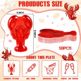 Thenshop 50 Pcs Crawfish Paper Plates, 10"x12" Disposable Crawfish Boil Trays, Lobster Boil Party Supplies, Seafood Party Decorations for BBQ, Summer, Camping, Picnic, Cookout and Holiday
