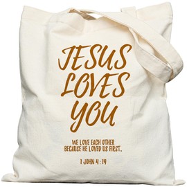 EFFUSON Christian Tote Bag, Canvas Jesus Tote Bag for Women with Pocket & Snap Closure, Reusable Casual Graphic Religious Bible Verse Totebag for Shopper