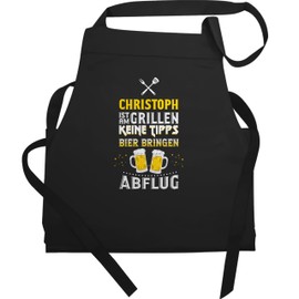 Geschenk mit Namen personalisiert by Shirtracer - Apron – BBQ Apron Men – Name ist am Grillen keine Tipps Bier bringen Abflug – Funny Barbecue Gift, 1 black