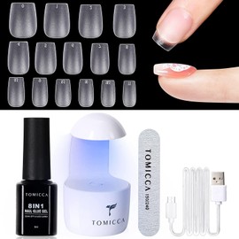 TOMICCA Nail Extension Kit, French Nail Tips and Glue Gel Kit, 240 PCS Extra Short Coffin Nail Tips with Portable Nail Lamp UV And 8 in1 Nail Glue,DIY Nail Art Tools Gel Nail Extension Kit