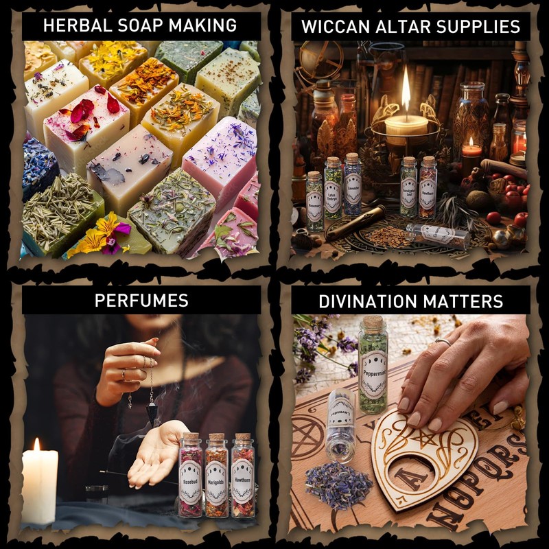 30 Pack Witchcraft Supplies Herbs, Dried Herbs and Flowers Bottles