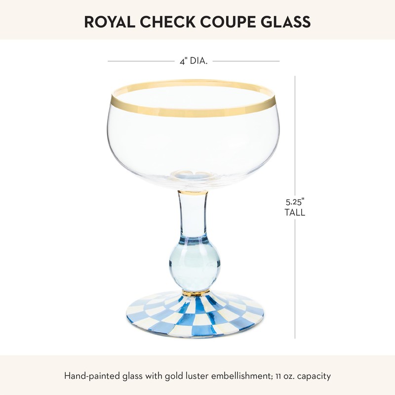 MACKENZIE-CHILDS Coupe Glass, Decorative Stemmed Cocktail Glass, 11 Ounces, Blue-and-White