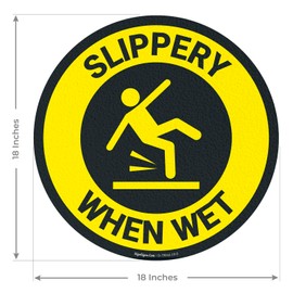 Slippery When Wet with Graphic 18x18 inches, Floor Decal Anti-Slip Adhesive Floor Sign Made in USA