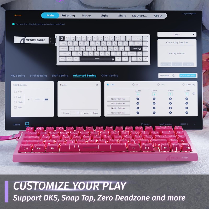 ATTACK SHARK X68 HE 8000Hz Rapid Trigger Keyboard, 0.01mm RT