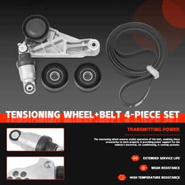 4627038AA Drive Belt Kit with Belt Tensioner & Idler Pulleys Compatible with Wrangler JK Sahara Sport Rubicon Unlimited Variants 3.6L V6 2012-2018