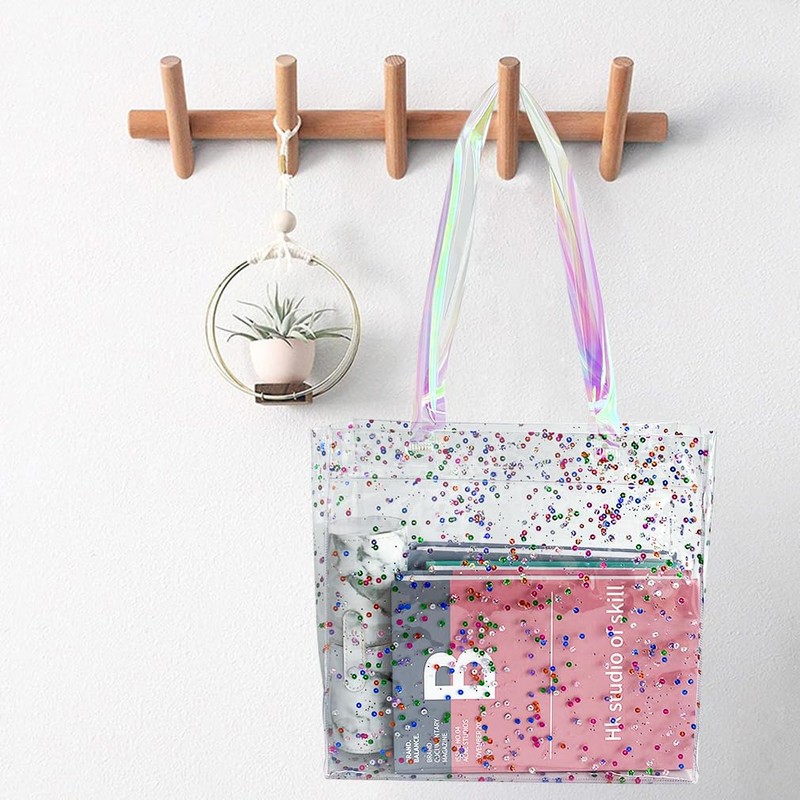 TotePrint Transparent Glitter PVC Beach Bag, 30 x 28 x