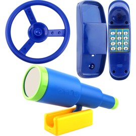3 Pack Playground Accessories Playset Steering Wheel Telephone Toy Plastic Telescope for Kids Outdoor Backyard (Color Set 4)