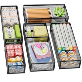Marbrasse 5 Pack Desk Drawer Organizer Set with Adjustable Divider
