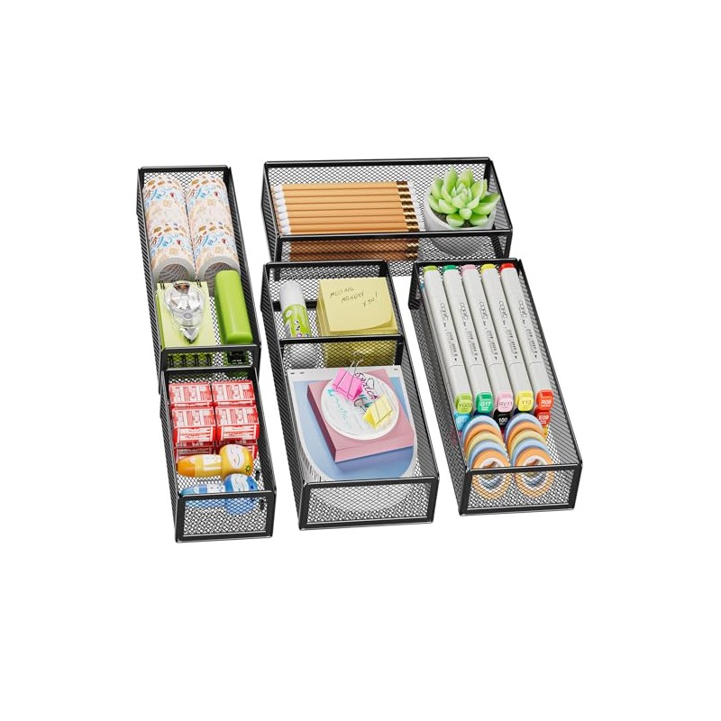 Marbrasse 5 Pack Desk Drawer Organizer Set with Adjustable Divider