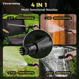 Favormony Foldable Electric-Pressure-Washer w/3.2Gal Tank, Max 290PSI, Water Pressure Washer 10FT Hose for Outdoor Indoor Cleaning, Pet Cleaning, Type-C Charging, Black