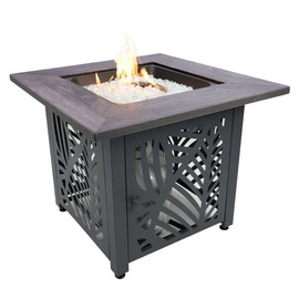 Endless Summer Lindsey 30 Inch Stamped Steel Base Automatic Shutoff LP Gas Fire Pit Table with Hidden Control Panel, White Fire Glass, and Cover