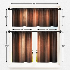 Emvency 36 Inch Kitchen Curtains Brown Orange Copper Window Curtains and Valances Set of 3, Abstract Glass and Vintage Stripe Design Short Tier Curtain for Kitchen,Vintage Small Kitchen Decor
