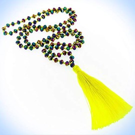 32" Necklace Long Beaded Yellow Peacock Premium Glass Beads With Tassel Pendant Unique Chic Crystal Rhinestone Elegant Jewelry Necklace For Women