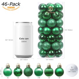 Sea Team 46-Pack Christmas Ball Ornaments with Strings, 30mm/1.18" Mini Size Baubles, Shatterproof Plastic Christmas Bulbs, Hanging Decorations for Xmas Tree, Holiday, Wedding, Party, Green