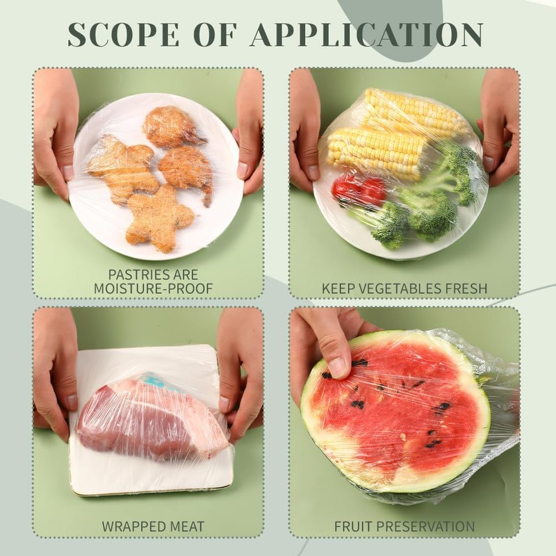 200PCS Shrinkable Food Covers Fresh Keeping Bags Food Covers Elasticated
