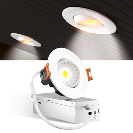 Amico 1 Pack 3 Inch 5CCT Eyeball LED Recessed Lighting, 360° Adjustable Rotation Gimbal Directional Downlight, 8W 600LM CRI90+, White, Dimmable, 2700K/3000K/3500K/4000K/5000K Selectable