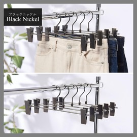 Tamatoshi Steel Hangers, Pants Hangers, for Trousers, Skirts, Set of 10, Black Nickel Plating, Developed by Store Equipment Manufacturers, Slim, Luxurious, Washable, Thin, Durable, Storage, Rust Resistant, Won't Bend