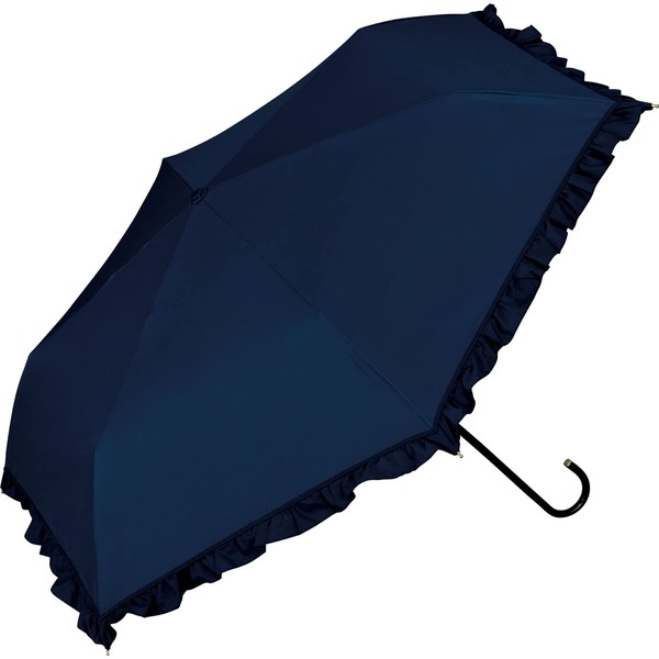 [2023] Wpc. Parasol Blackout Classic Ruffle Mini Navy Folding Umbrella, 19.7 inches (50 cm), For Both Sun and Rain, Light Shade, UV Protection, 100% Adult, Cute, Feminine, Storage Bag, Drawstring