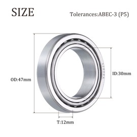 sourcing map 2pcs 32906X Tapered Roller Bearing Cone and Cup, 30mm Bore x 47mm OD x 12mm Thick, Chrome Steel Taper Bearing Set, ABEC-5