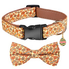 wipalor Easter Eggs Adjustable Dog Collar Girl Boy Puppy with Detachable Bowtie, Cute Easter Colorful Eggs Dog Collar, Soft Leather Cotton Dog Collars for Medium Dogs Girl Boy-Yellow