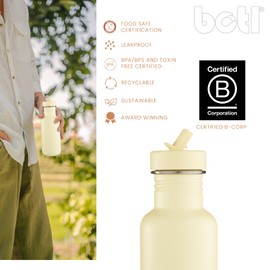 BOTL Tough Canteen Water Bottle with Matching Leak Proof Straw Lid, Stainless Steel Water Bottle, Non-Insulated, Eco Bottle, 500 ml, (Banana Yellow)